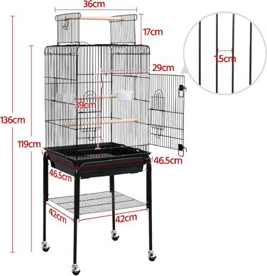 Клітка для птахів Yaheetech з підставкою та іграшками, 46.5 x 46.5 x 136 см