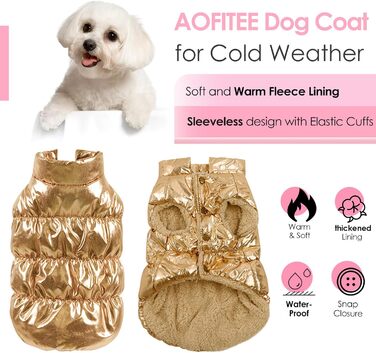 Зимовий одяг для собак AOFITEE: водонепроникний, вітронепроникний, з флісу, жилет для цуценят, тепла куртка з утеплювачем, для холодної погоди, для собак маленьких та середніх порід (обхват грудей 54 см, довжина спини 38 см)