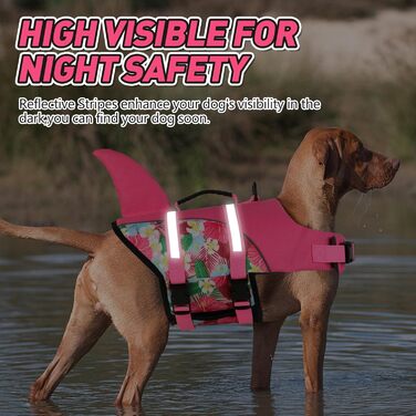 Жилет для плавання собак Doglay з принтом акули, рожевий, X-Small. Забезпечує плавучість та безпеку під час купання та катання на човні.