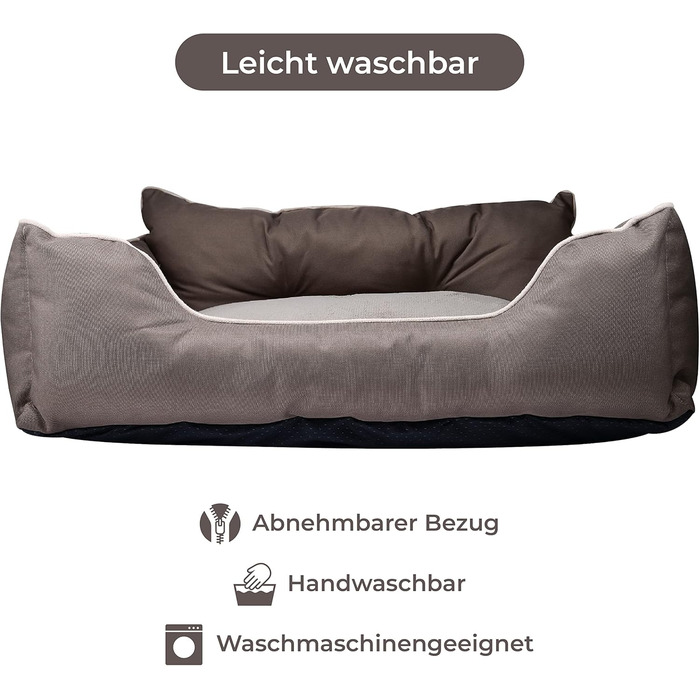 Ліжко для собак Benetton, коричневе, 90x70x28 см, ергономічне, знімний чохол
