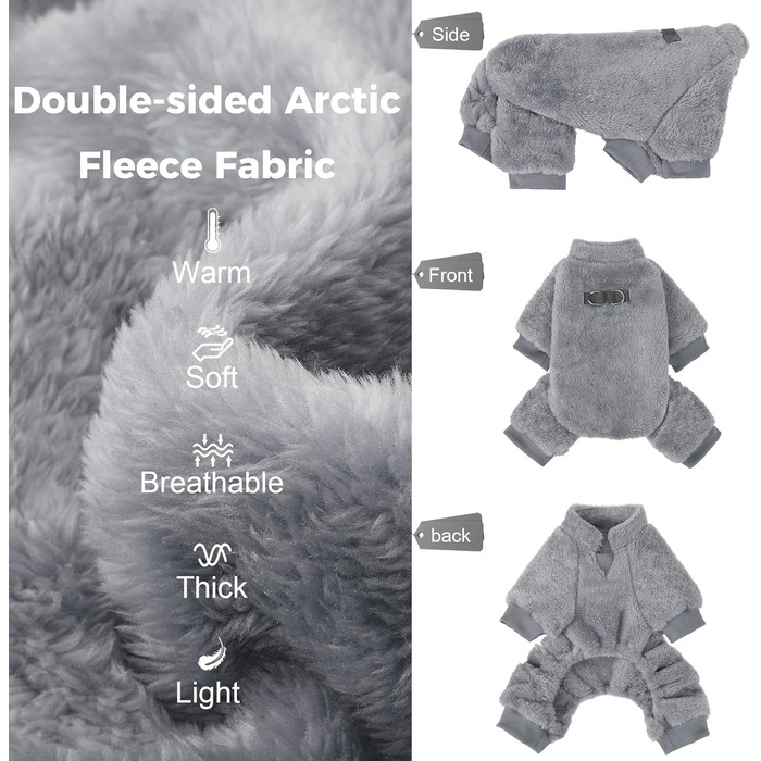 Піжама для собак, теплий зимовий светр з вельвету, для цуценят та маленьких/середніх тварин (собаки, коти), колір зелений (Large, сірий)