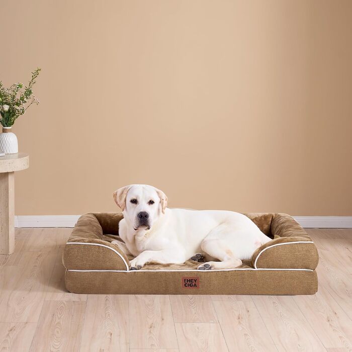 Ортопедичне ліжко для собак великих порід, 112x81 см, кошик для собак з Memory Foam XL, вологостійке собаче ліжко з високим бортиком, зручна собача кушетка, Kamel 112 x 81 x 17.5 см