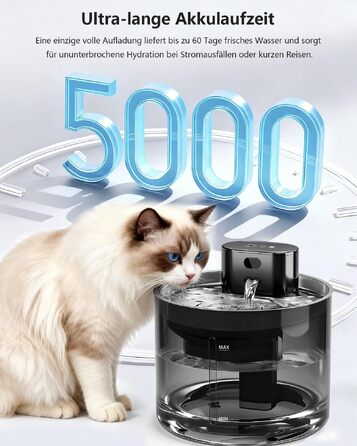 Бездротовий фонтан-поїлка для котів 3.5л з датчиком руху, акумулятор 5000мАг, безшумна помпа та чашею з нержавіючої сталі, чорний