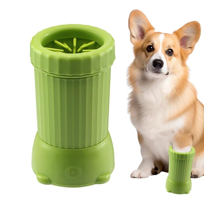 Електричний очищувач лап для собак Ahuuen, мийка для лап | Автоматичний очищувач лап для собак, портативний пристрій для догляду за котами, USB-зарядка, для брудних кігтів (зелений)