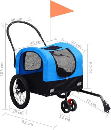 Універсальний причіп-біговий візок для домашніх тварин Tidyard 2-в-1, для собак, блакитно-чорний, 9,5 кг