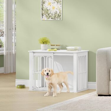 Дерев'яний вольєр для собак, 81 см, вольєр-стілець для дому, 2 двері, розсувні, для маленьких та середніх собак, міцний, 81 × 55 × 62,4 см, білий