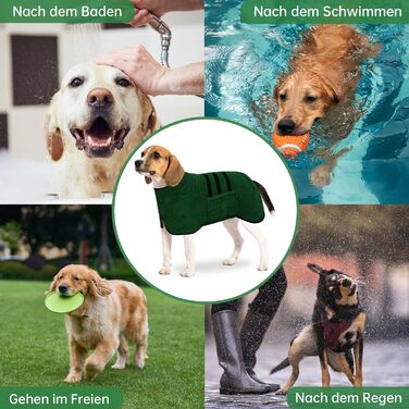 Рушник для собак з мікрофібри, швидковисихаючий, з клямками та регульованою стрічкою, для великих, середніх та маленьких собак (M, Зелений)