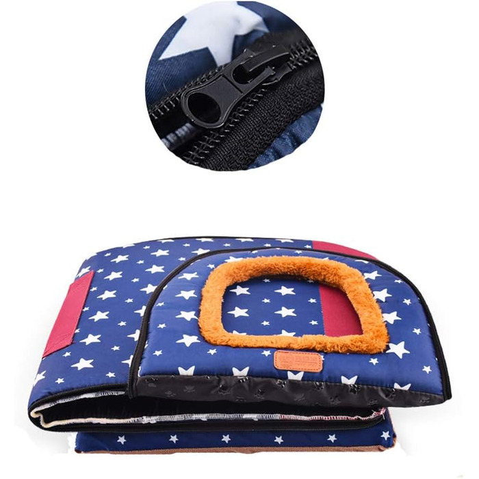 Портативне складане ліжко для собак та котів HONGBI, 2 в 1: будиночок та диван, блакитний колір з білим зірками, розмір 2XL