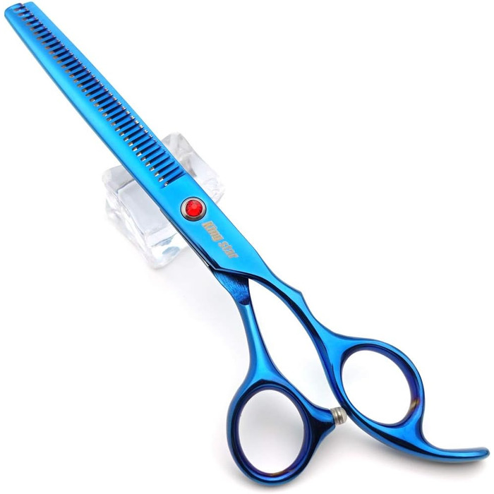 Професійний набір ножиць для грумінгу домашніх тварин: 4 шт. (прямі, тонкі, вигнуті), титанове покриття, блакитний колір