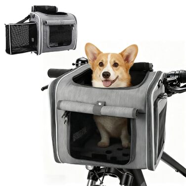 Корзина для собак на велосипед Cnwinu, передня, розширювана, складна, з 4 дверцятами та сітковими вікнами, для маленьких та середніх собак та котів