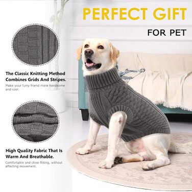 Светр для собак CITE TOILE – теплий флісовий светр з коміром-стійкою для малих та середніх собак | М'який, дихаючий | Ідеальний для холодної погоди | (M, Сірий)