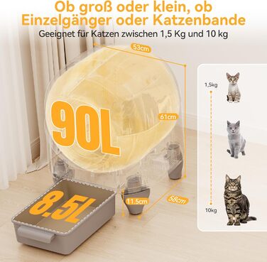 Devoko Самоочисний туалет для котів, 90л з низьким порогом, APP-керування, датчик безпеки та килимком