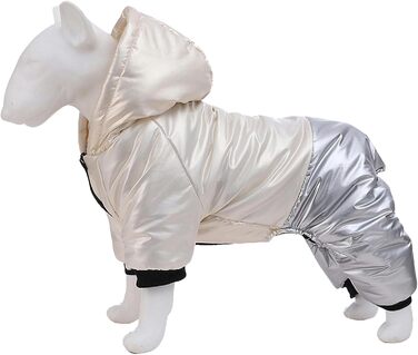 Зимовий комбінезон для собак, теплий, непродувний, водонепроникний, куртка для собак з капюшоном, модний, зручний зимовий костюм, сніговий костюм для собак середніх та великих порід, для прогулянок та походів (L, білий)