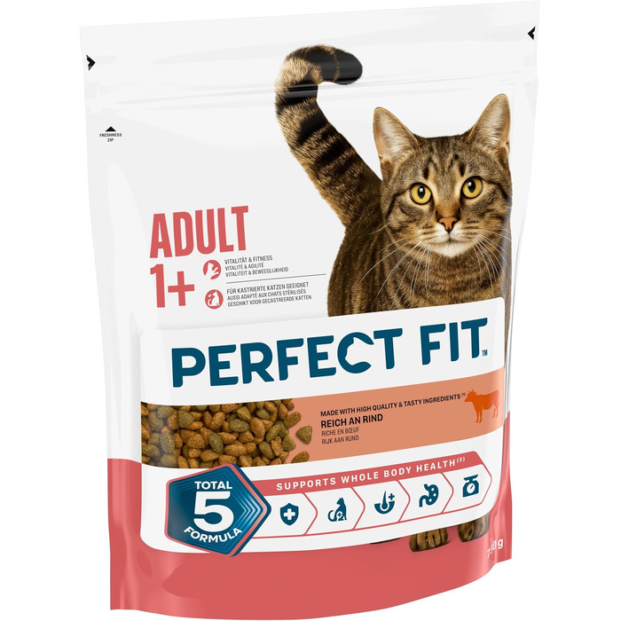 Сухий корм для дорослих активних котів PERFECT FIT Adult з яловичиною, 750 г