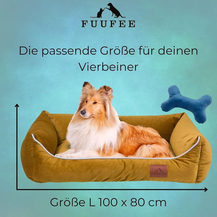 Жовте собаче ліжко FUUFEE L 100x80 см | Зручне диван-ліжко для великих собак | Легко миється, знімний чохол на блискавці
