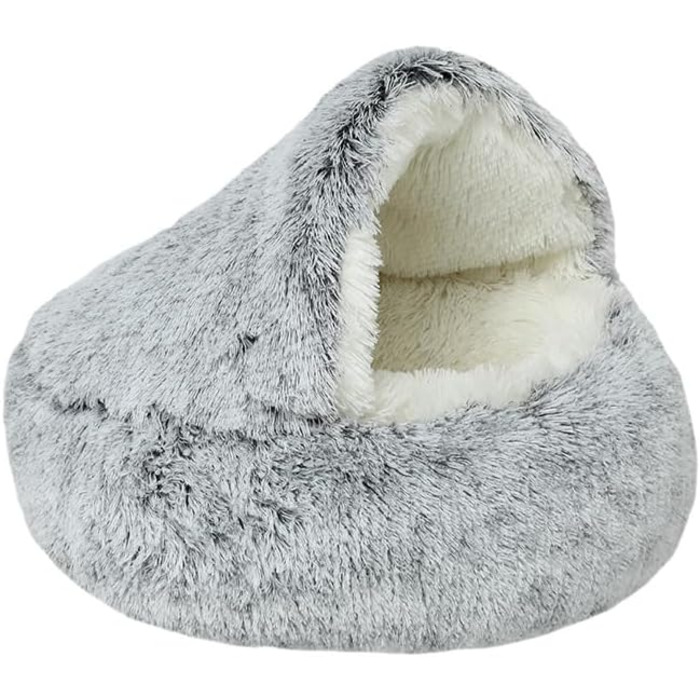 М'який лежак-мішок для кота з плюшу, самонагрівальний, антиковзкий, пральний, колір кава (сірий плюш)