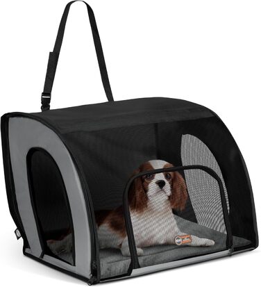 Закритий автомобільний сидіння-переноска для собак K&H Pet Products, безпечна дорожня сумка для домашніх тварин з м'якими стінками, багато входів, сітчасті вікна, знімний чохол, для подорожей