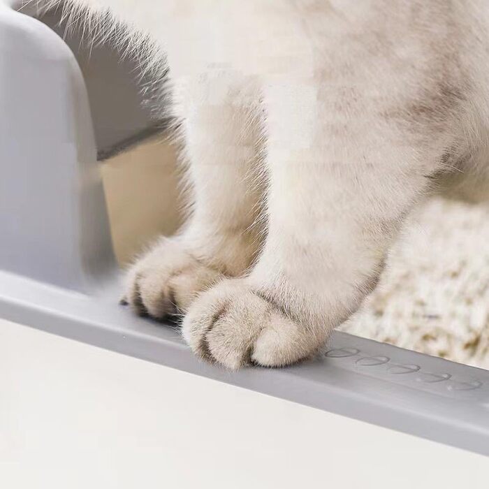 Кунву Лоток для котів з нержавіючої сталі, 50,8 x 35,6 x 20,3 см, з кришкою, легко чиститься, не вбирає запахи, напівзакритий лоток з міткою (Сірий Сантас, 50,8 x 35,6 x 20,3 см)