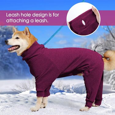 Теплий флісовий костюм для собак на зиму, великі породи, з ніжними штанинами, теплий халат для собак, чихуахуа, бігль, піжами для собак, темно-сірий (L, бордовий)