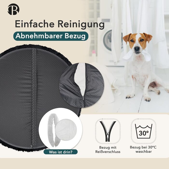 Ортопедичне ліжко для собак середніх порід, 80 см, кільцевий килимок, пам'ять, кругла форма, корзина для собак, м'яке, пухнасте, штучне хутро, чорний колір