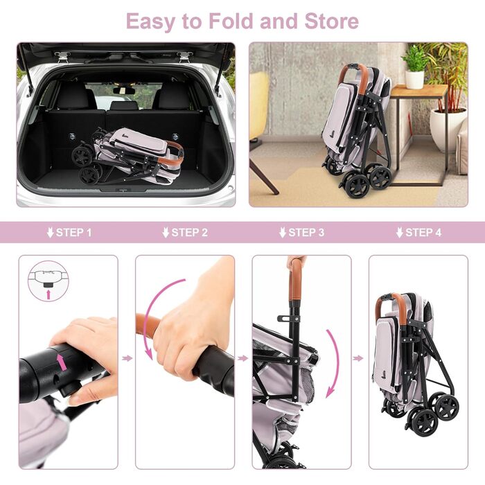 Візок для собак Joyfultails, складаний, рожевий. Підходить для собак та котів до 20 кг