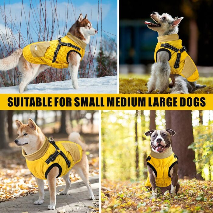 Теплий зимовий одяг для собак Mosucoirl: водонепроникний, світловідбиваючий, для малих, середніх та великих собак, жовтий L