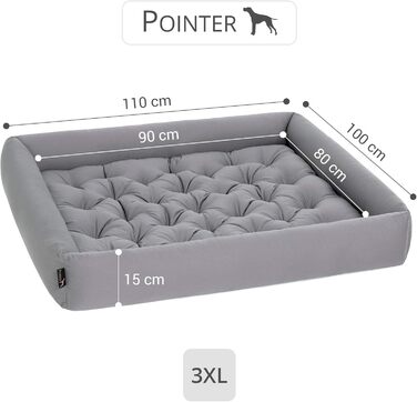 Ортопедичне ліжко для собак середніх порід - Pointer, знімний матрац, миється до 95°C, стійке до подряпин та укусів, Made in Germany (XXXL, 110x100 см, світло-сірий)