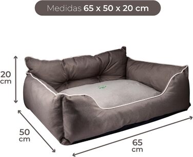 Ліжко для собак Benetton Haustierbett | Коричневе, 65 x 50 x 20 см | Ергономічне ліжко для середніх собак | Знімний чохол, миска з нержавіючої сталі та бамбукова підставка