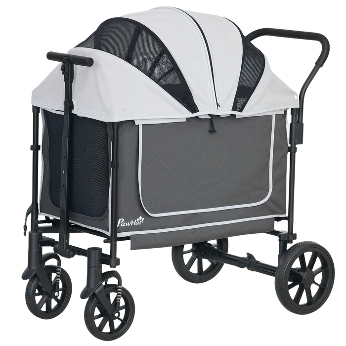 PawHut Dog Buggy Dog Buggy складний для собак і кішок до 30 кг Баггі для кішок з подушками Сітчасті вікна 2 двері Сумка для зберігання Cat Buggy Dark Grey | Аосом