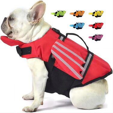 Жилет рятувальний для собак з плавцями, для собак з проблемним підборіддям, легкий та безпечний для водних видів спорту, з ручкою та світловідбиваючими елементами, для малих, середніх та великих собак (XS, Червоний)