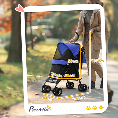 PawHut Dog Buggy Dog Buggy Foldable для собак і кішок до 4 кг Cat Buggy з сітчастими вікнами, плечовим ременем, сумкою для зберігання, підстаканником Парасолька Візок для кішок темно-синій | Аосом