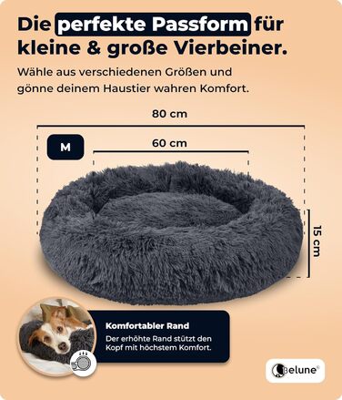 Belune® Лежанка для собак [знімний, пральний чохол] - Оригінал - [M, 80см, Темно-сірий] Кошик для собак, ліжко для котів, лежанка для собак, лежанка для собак, м'яка лежанка для великих, середніх та маленьких собак M (80см) Темно-сірий