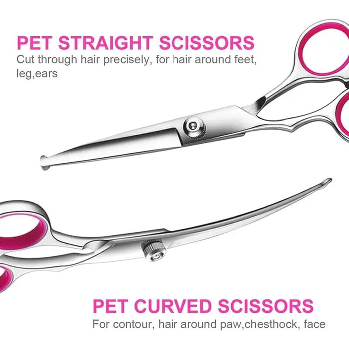 Професійна ножиця для грумінгу собак, 6.5 дюймів, набір з нержавіючої сталі 4 в 1 (витончення, пряма, вигнута)