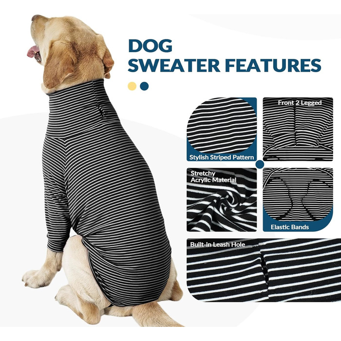 Пуловер для собак середнього та великого розміру Rozkitch, смугастий світшот для домашніх тварин, осінь, зима, весна, Американський стаффордширський терьєр, Сибірський хаскі, Візла, Коргі, чорно-білий L (Обхват грудей: 61-66 см, Довжина спини: 51-53 см)