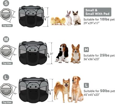 Сірий вольєр для цуценят та котів середніх порід, собаче намет, клітка для дому та вулиці, портативна Pop-Up собача будка з сумкою для перенесення, знімний верх (темно-сірий)