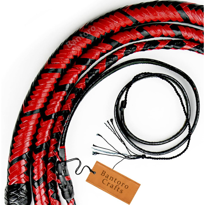 Чорна та червона батогом з кенгурячої шкіри, важка батогом для биків з 16 плетінням, плетений шкіряний корпус та шкіряна підкладка всередині, гучна, дзвінка батогом, Індіана Джонс, верховая їзда (10 футів (3 метри))