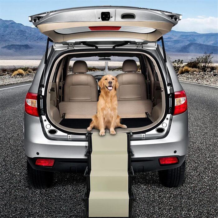 Рампа для собак у машину, складна, регульована висота, до 75 кг (чорний, бежевий)