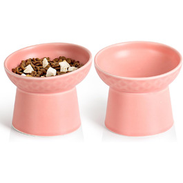 Набори мисок для котів YauYik: підняті, нахилені, для корму та води, рожеві, 2 шт.