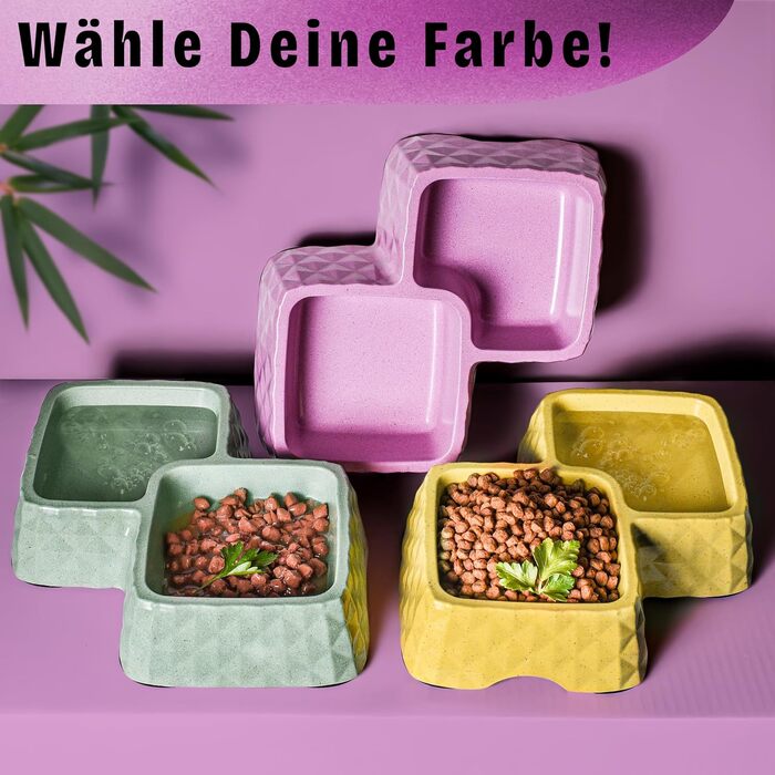 Набір мисок для котів та маленьких собак ne&no® з бамбука, фіолетовий (до 400г корму, 350мл води)