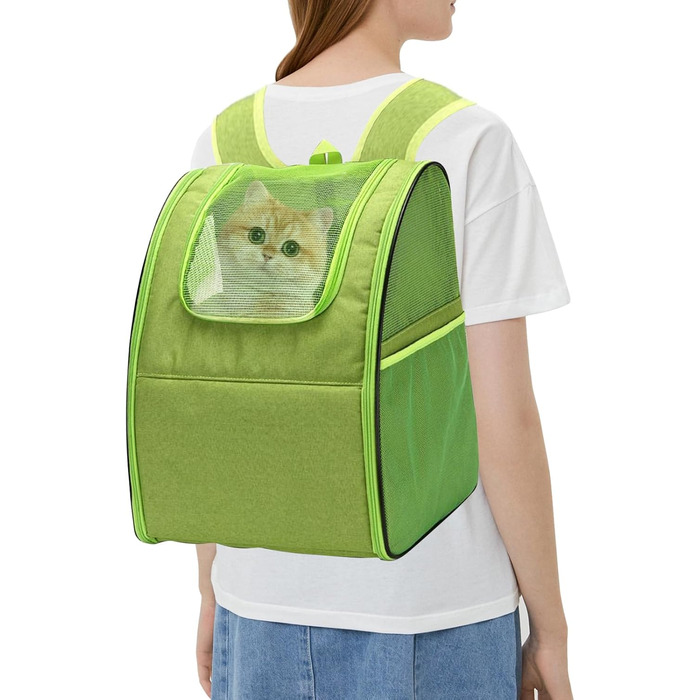 Рюкзак-переноска для кота/собаки PETCUTE: зручна та легка переноска для маленьких тварин. Зелений колір. Знімний килимок з флісу для прогулянок на природі.