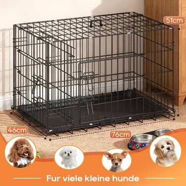 Клітка для собак BestOffice, складана, з 2 дверцятами, висувний піддон, ручка, переноска для собак, 61x42x48 см, S, чорна