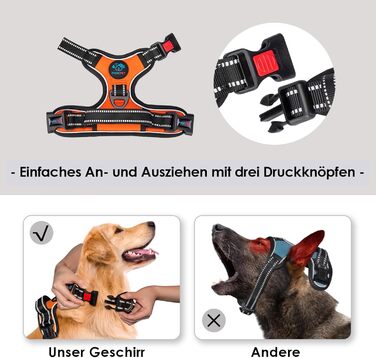 Шлейка для собак PHOEPET з регулюванням, для прогулянок, з карабіном, світловідбиваючими смугами та ручкою для контролю (XL, помаранчевий)