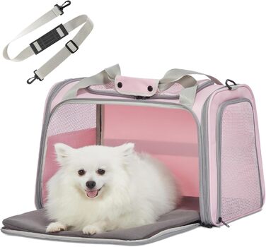 Транспортувальна сумка Petsfit для котів і малих собак, легка, з ременем безпеки та розширюваним килимком, рожева