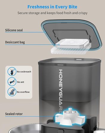 Автоматичний кормушка для котів та собак з Wi-Fi, 5L, 1-6 прийомів їжі, сенсор низького рівня корму, чорний