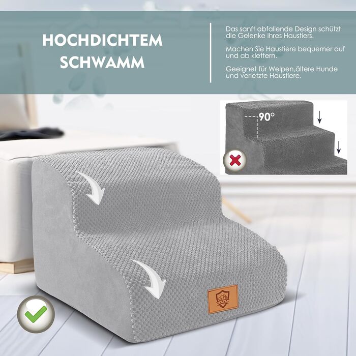 Сходинка для собак Myiosus 2 сходинки, портативна, з щільного матеріалу для маленьких собак, водонепроникна, знімний чохол, протиковзка, для дивану/ліжка, сіра