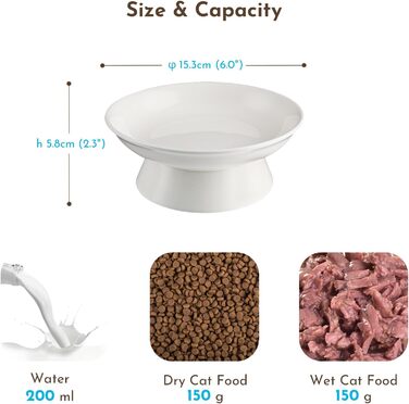 Миски для котів з кераміки, 2 шт., 15,3 см, підняті миски для корму, миски для кошенят та дорослих котів, анти-блювотні миски (білі)