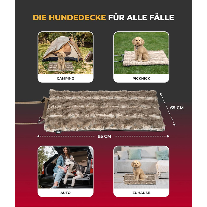 Водонепроникна лежанка-декка для собак HS-Hundebett M 65x95 см, прана, для дому і подорожей, 3 см наповнення, тауп, вироблено в Німеччині