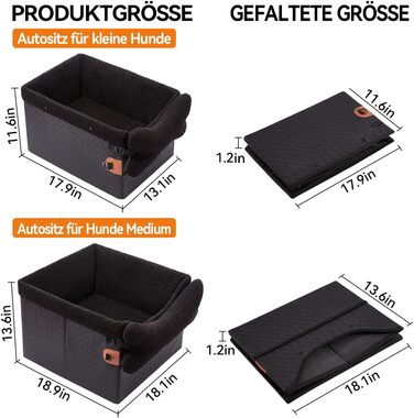Автомобільний лежак для собак (чорний, великий) з кишенями та поворотком, підходить для собак малого та середнього розміру