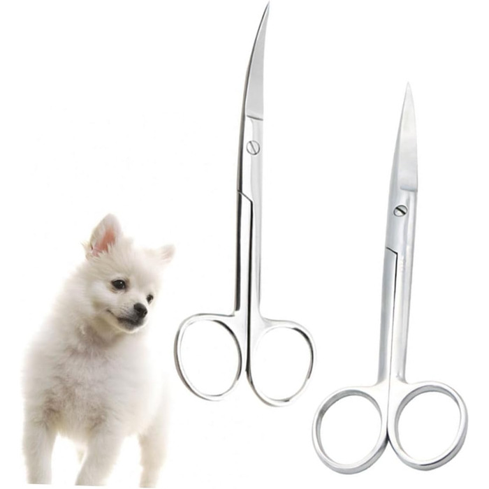 Набір з 2 професійних фризьорських ножиць для тварин Ipetboom з нержавіючої сталі. Круглий наконечник, для дому та салону, прямі та зігнуті кінці.