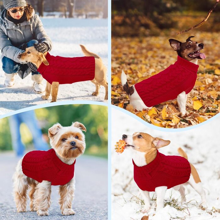 Пуловер для собак SlowTon, пуловер з коміром-стійкою для маленьких та середніх собак, теплий зимовий пуловер з отвором для повідка, червоний, розмір M